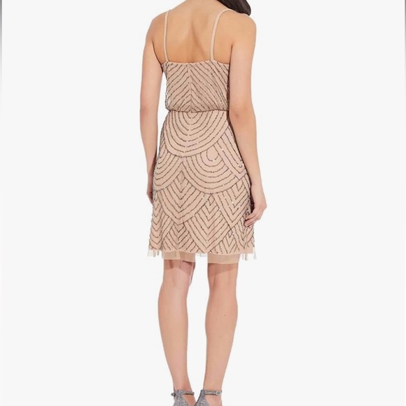 NWT Adrianna Papell Size 16W Taupe & Pink sequin beaded flapper Cocktail Dress - Picture 2 of 13